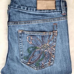 TOMMY HILFIGER Size 6 32" Waist Bootcut jeans with floral embroidery Y2K
